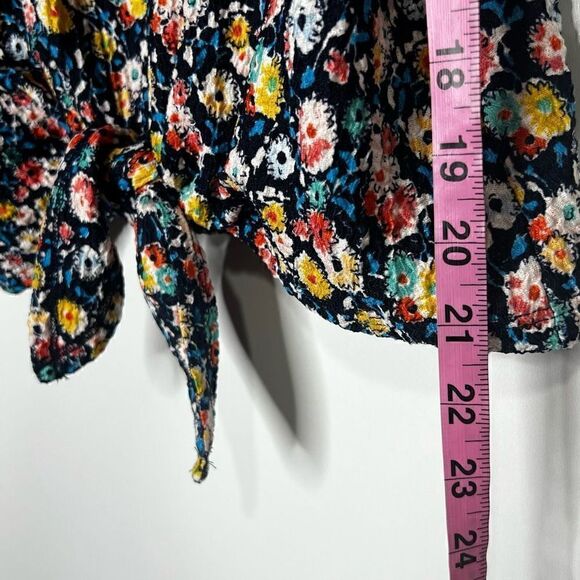 LOFT Floral Blue Blouson Sleeves Elastic Off Shoulder Front Tie NWT! - Picture 6 of 12